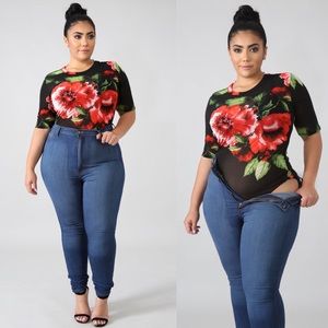 Sheer floral bodysuit